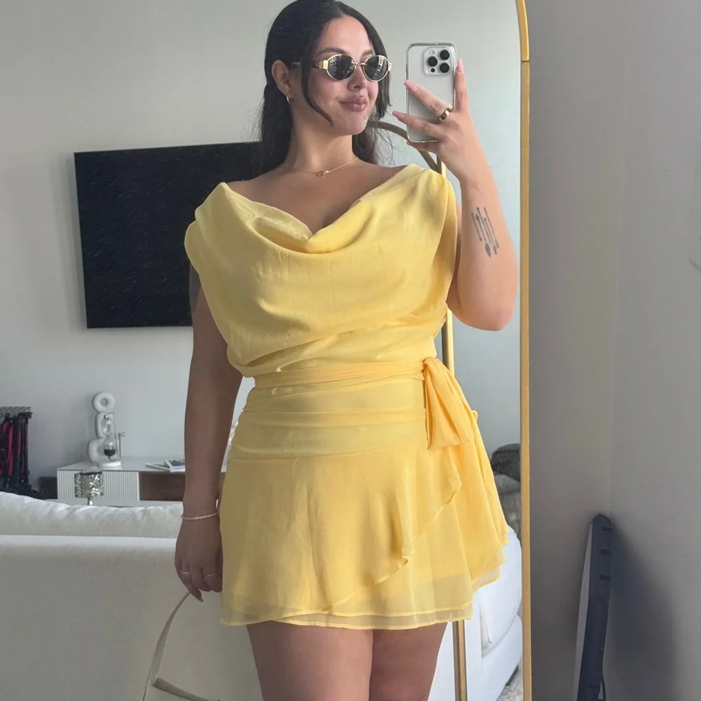 Yellow Draped Dress - Picture 1 of 3